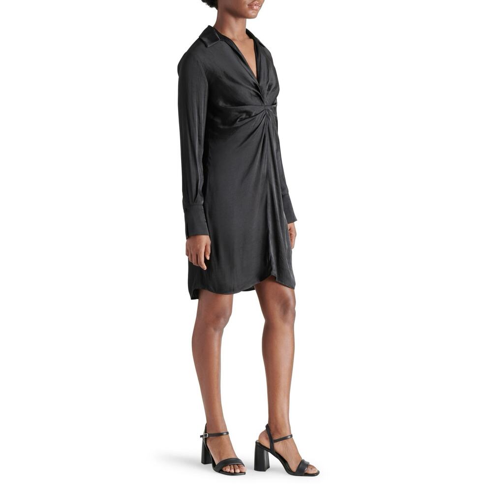 Steve Madden Silky Black Long Sleeve Shirt Dress